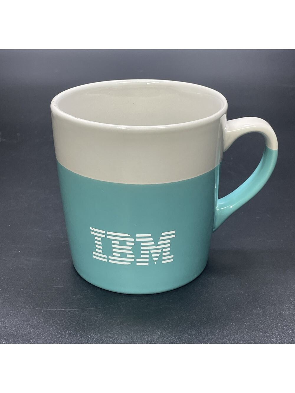 Vintage IBM Ceramic Mug Classic Logo Two Tone White & Robin's Egg Blue 16 oz